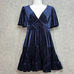 B Darlin Velvet Babydoll Prairie Dress Mini Sz 13/14 Navy Whimsigoth Grunge